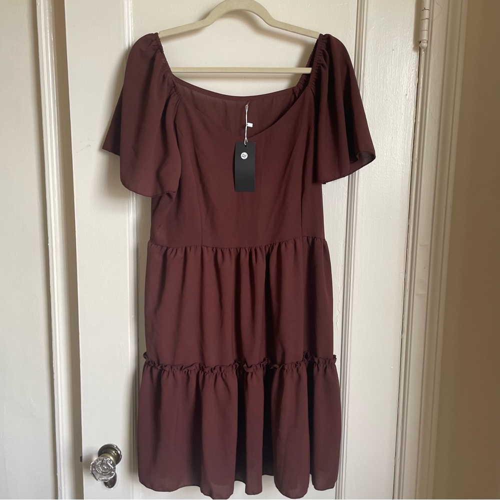 Kara and Kate Burgundy Ruffle Sweetheart Neck Dress - size XL - NWT - Picture 5 of 6